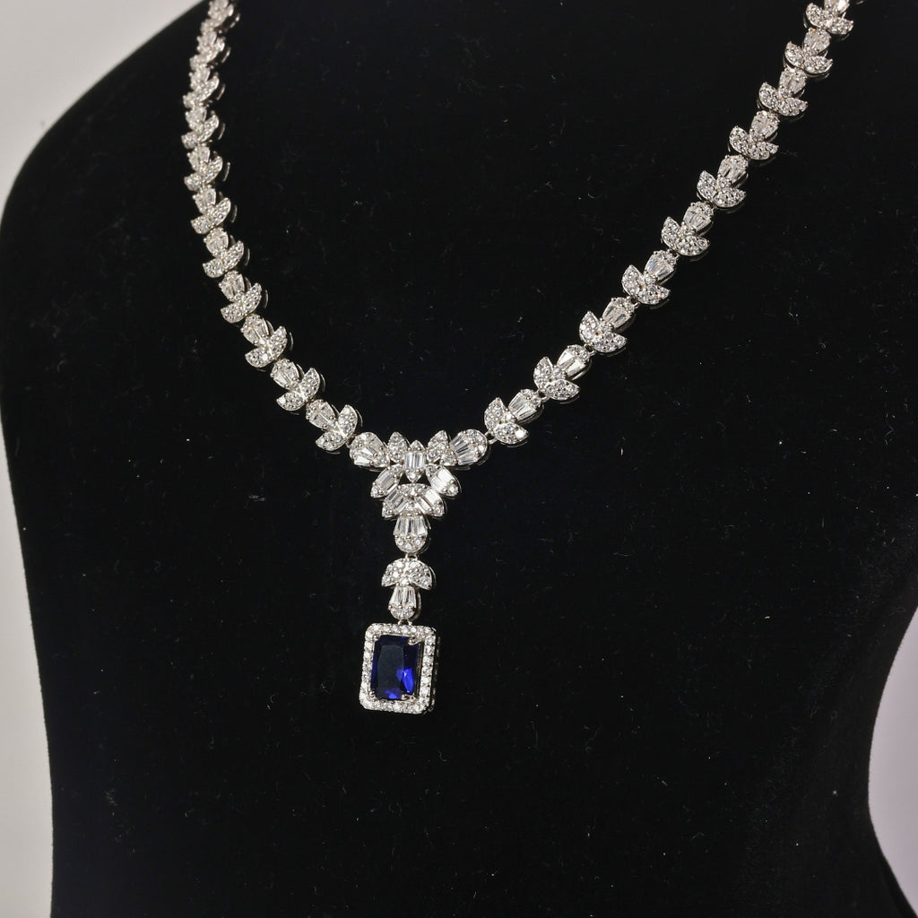 92.5 Sterling Silver Blue Stone Necklace Set