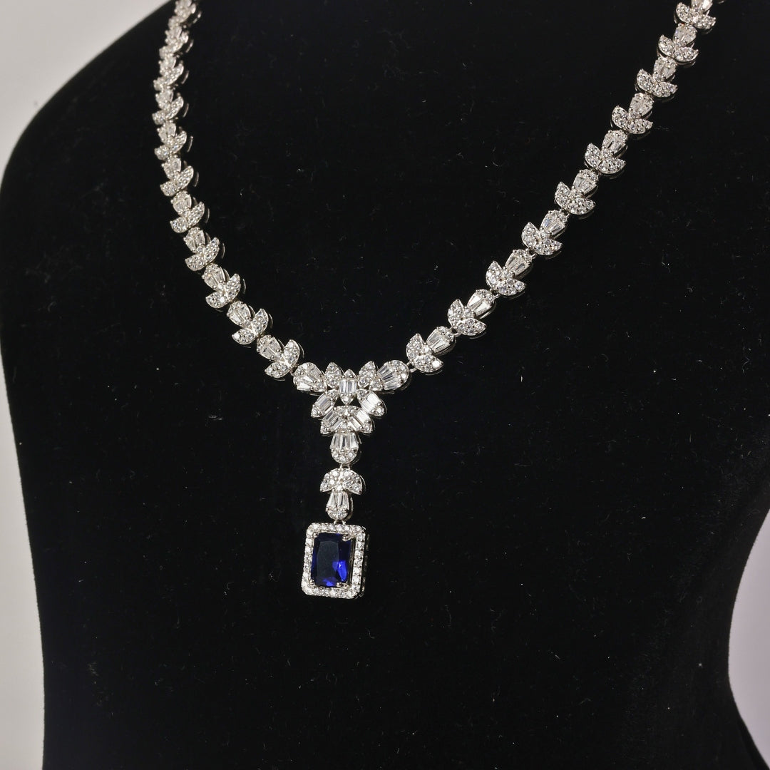 92.5 Sterling Silver Blue Stone Necklace Set