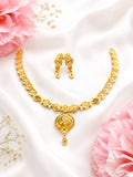 Traditional Gold Floral Necklace Set with Matching Earrings
