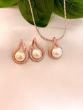 Pearl Teardrop Rose Gold Pendent Set