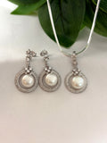 Silver Pearl Halo Pendant Set
