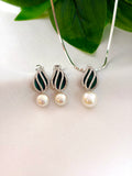 Silver Pearl Leaf Drop Pendant Set