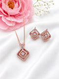 Rose Gold Geometric Zircon Pendant Set