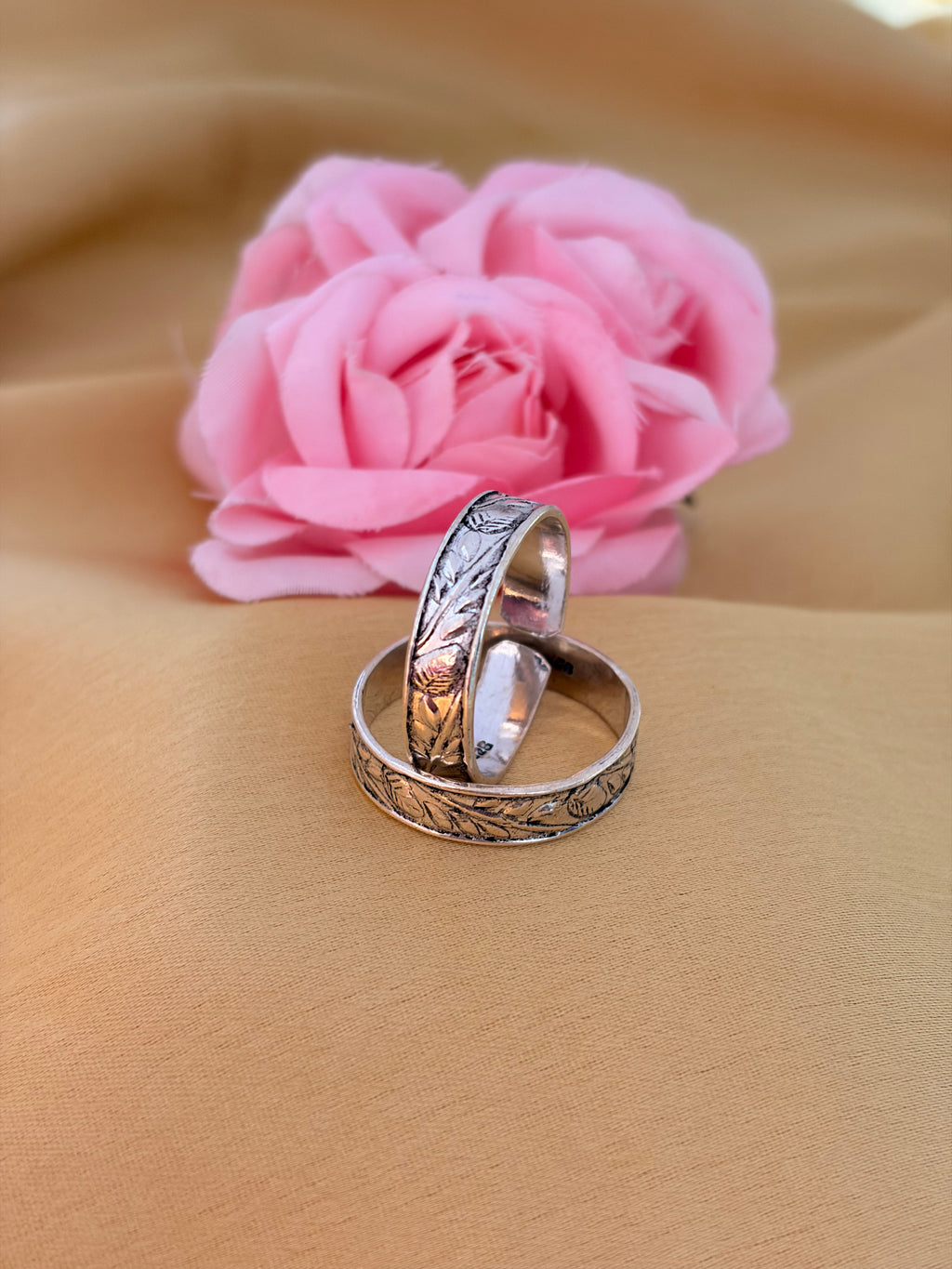 Leaf Engraved Sterling Silver Toe Ring Pair
